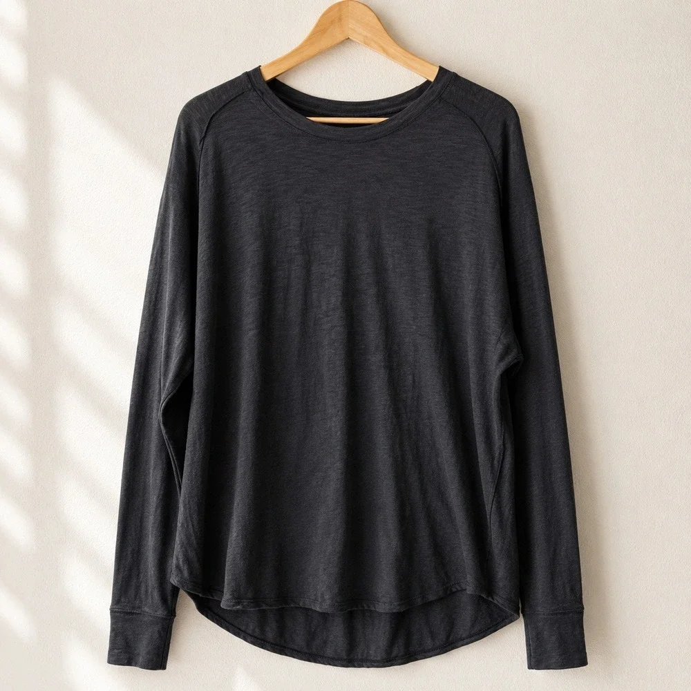 Free People We The Free Burnout Slub Tee Womens Small Black Long Sleeve